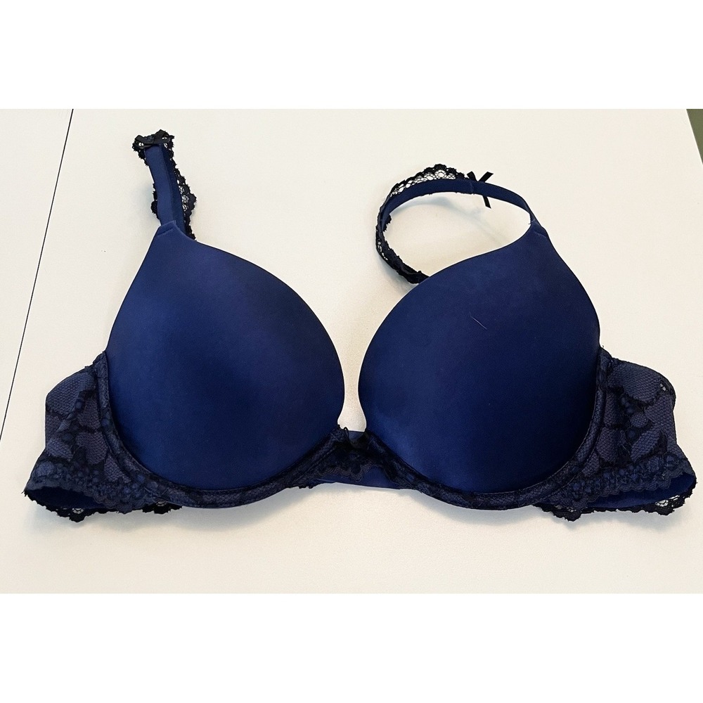 Aerie Blue Lace Emma Push-Up Bra Size 32C Underwire Black Extra Padded